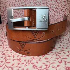 UVa Cavaliers Brown Leather Belt with Silver Buckle